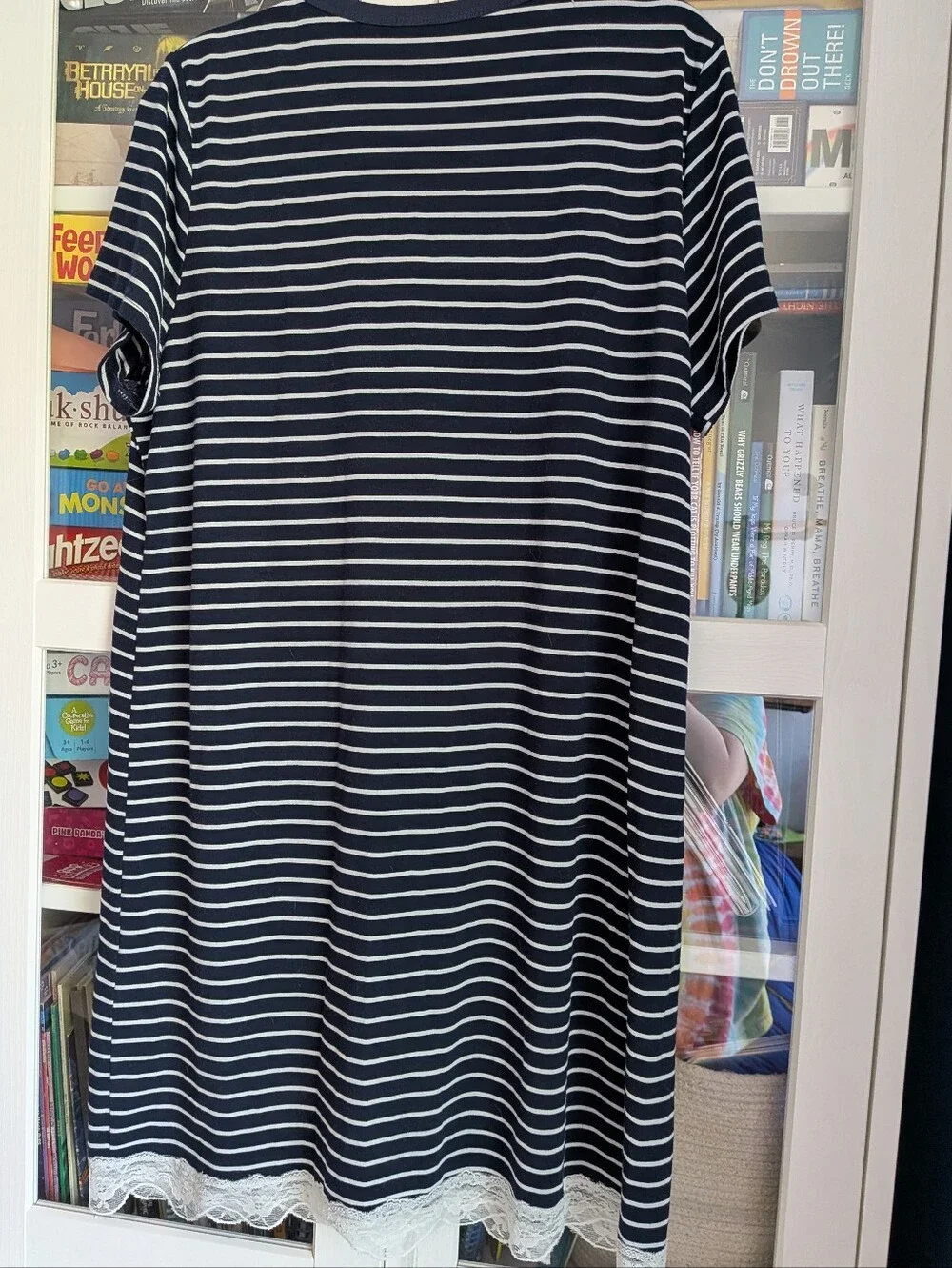 Stripped Blue And White Nightgown With Lace